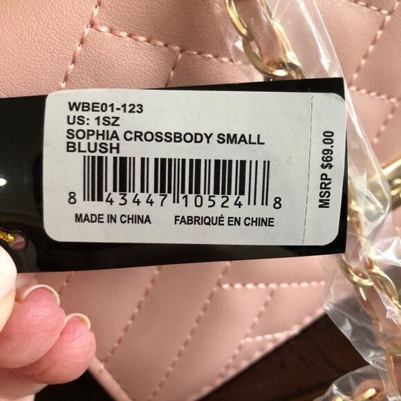 BEBE - NWT - "Sophia" Small Crossbody/Clutch in "Blush"/Quilted Vegan Leather - Picture 12 of 16